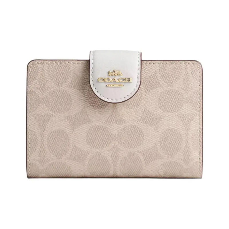 COACH Corner ZipSignature Coated Canvas Wallet Medium Size Women's Sand & Chalk-0