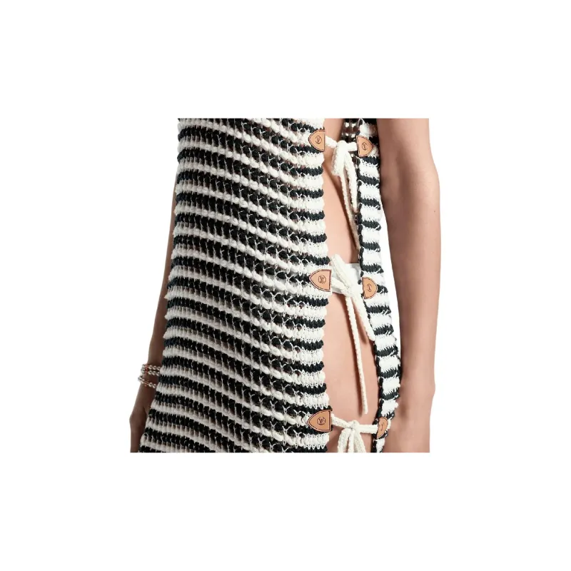 LOUIS VUITTON Striped Lace Knit Open Dress-4