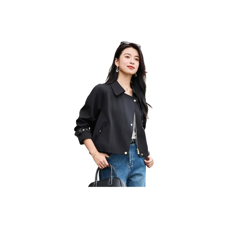Yi Mengyuan Cropped Trench Coat Women's-11