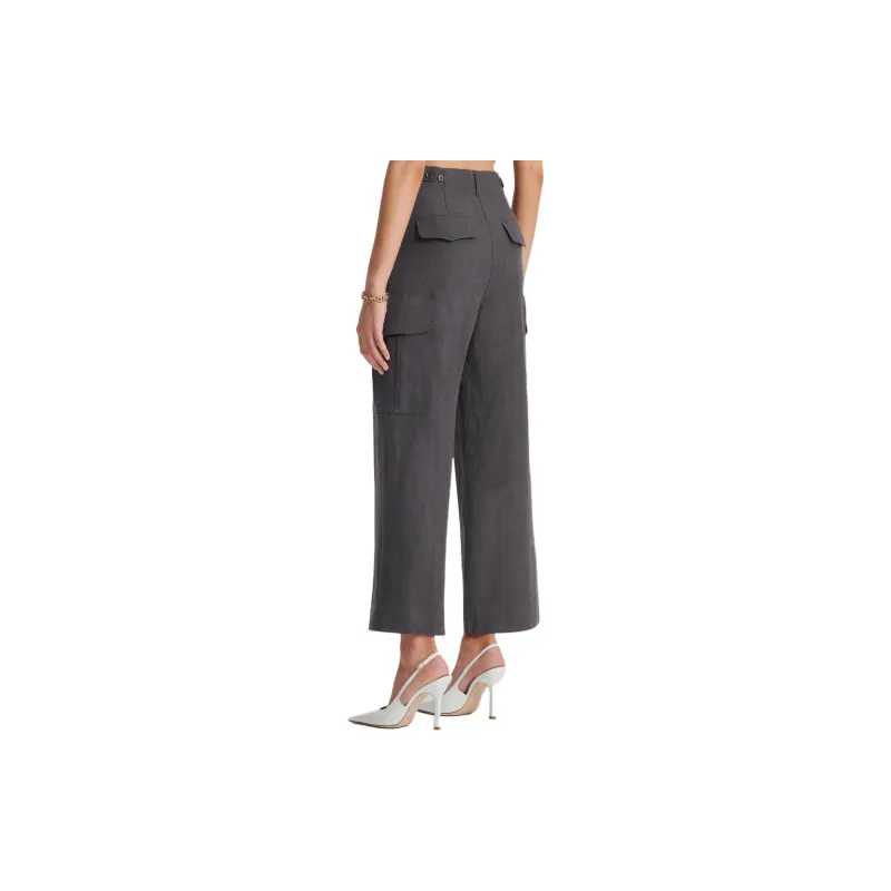 SCANLAN THEODORE Linen Cropped Cargo Cargo Pants Women's Espresso/Dark Coffee Color-2