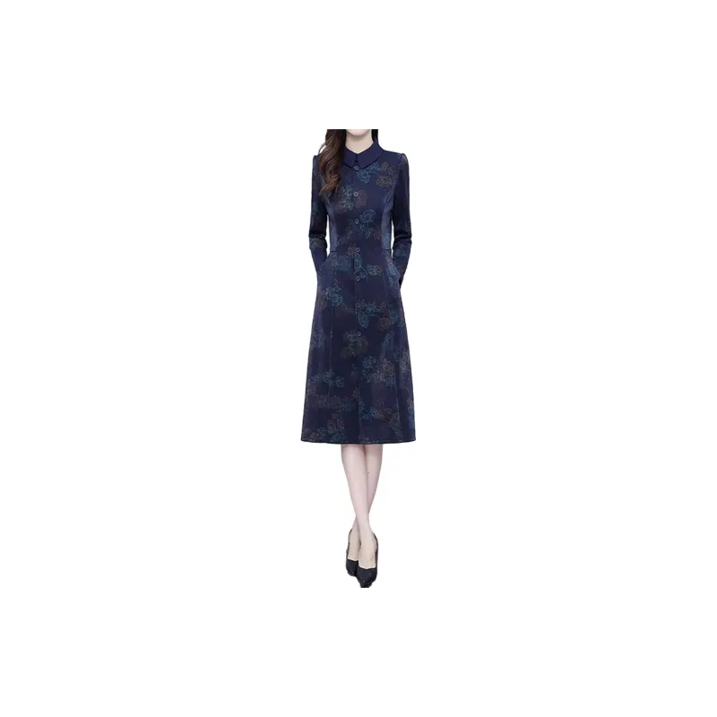 Mapping Long Sleeved Dresses Women's Blue-2