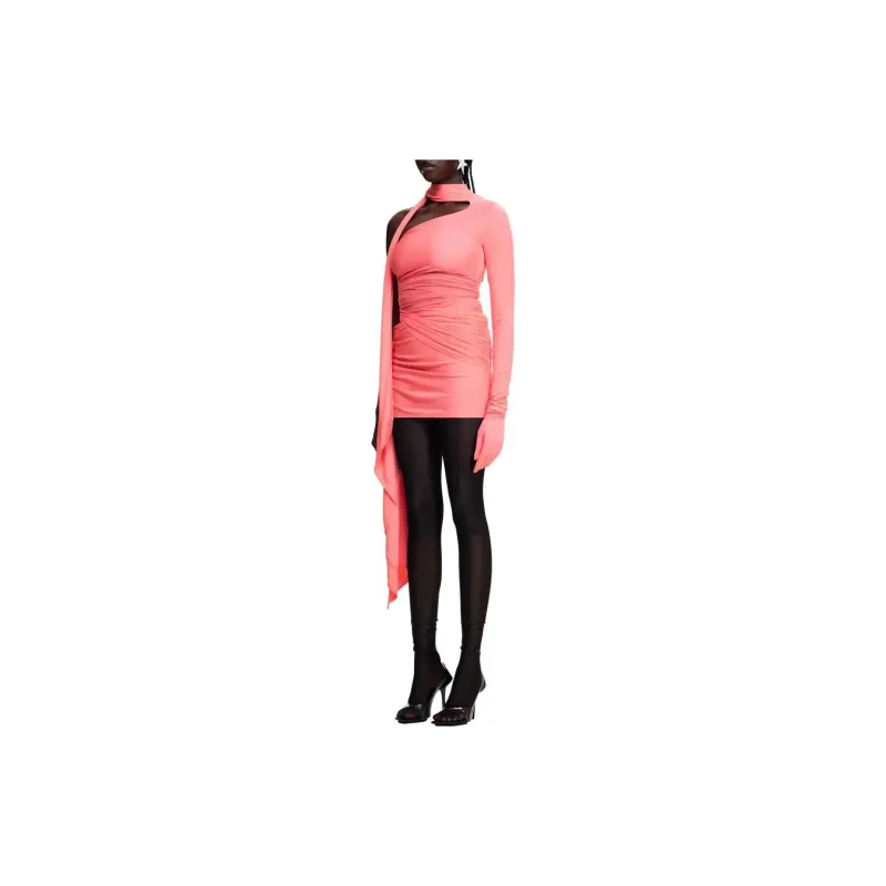 Mugler H&M Knot Detail One Shoulder Dress Pink-2