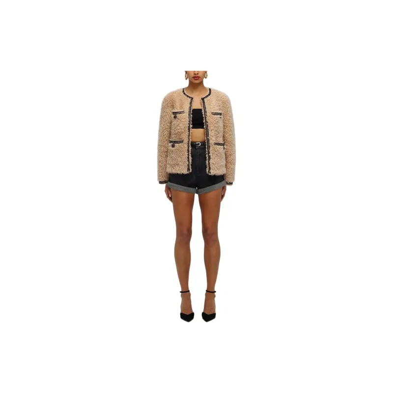 Self portrait Cropped Coats Women's Light Camel-2