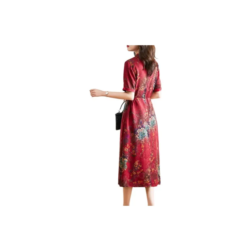 Hang Yi Court Short Sleeved Dresses Women's Red-2