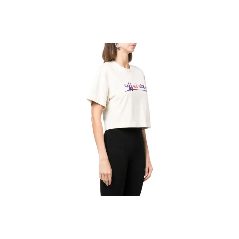 OFF WHITE Readymade Logo Crop Tee Beige/Purple-3