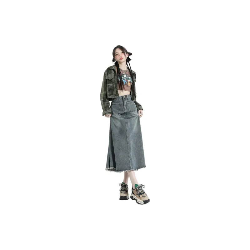 Spicy Gals Denim Long Skirt Women's Blue-1