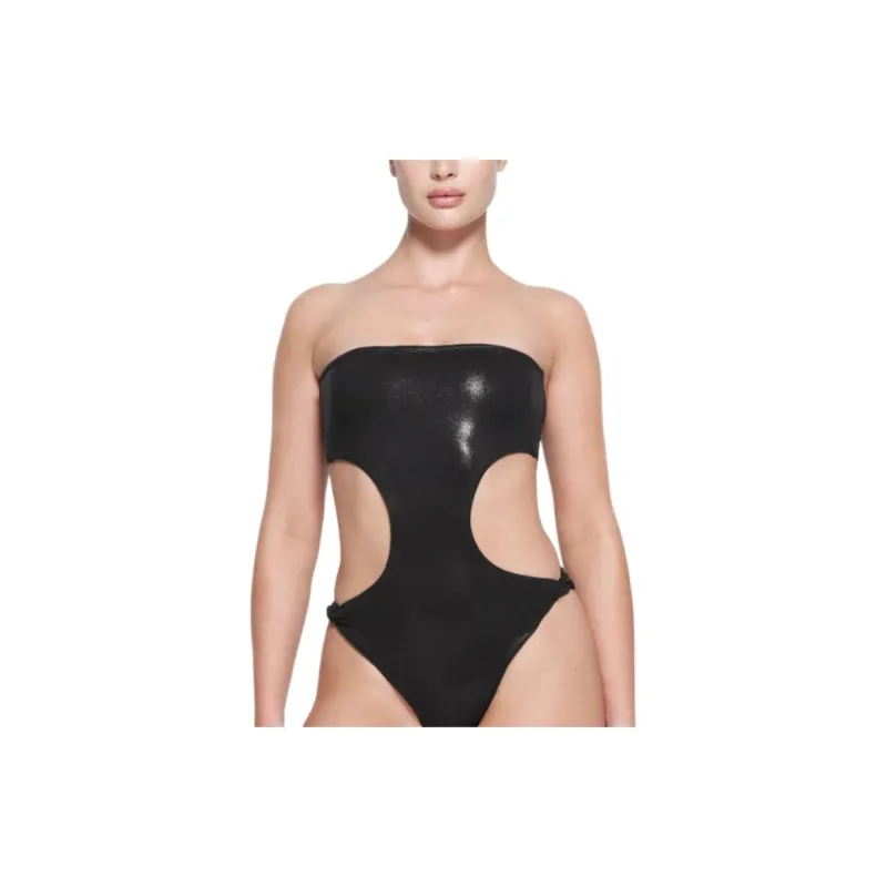 SKIMS LIQUID SHINE SWIM STRAPLESS CUT OUT MONOKINI One-piece Swimsuit Women's ONYX/Onyx-1