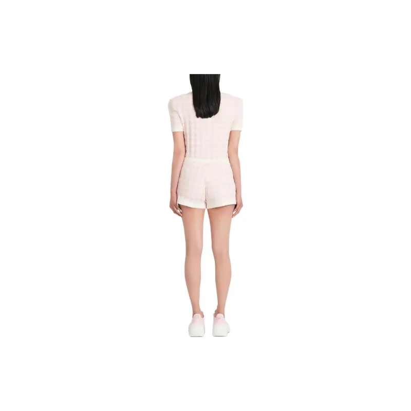 BALMAIN Houndstooth Light Tweed Shorts 'Rose'-4