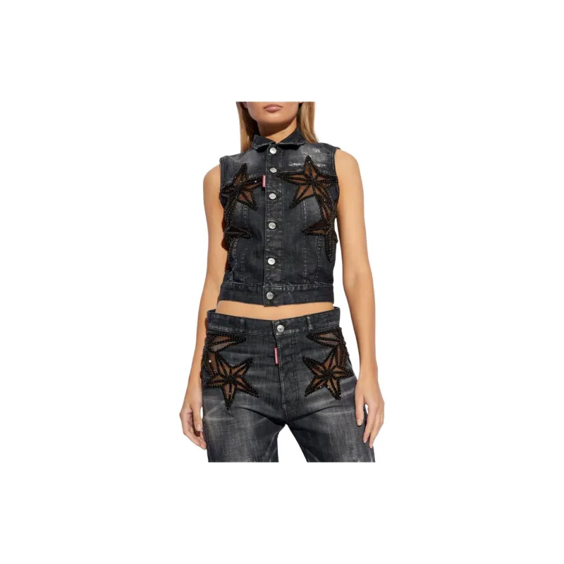 DSQUARED2 Crystal-embellished Denim Waistcoat-1