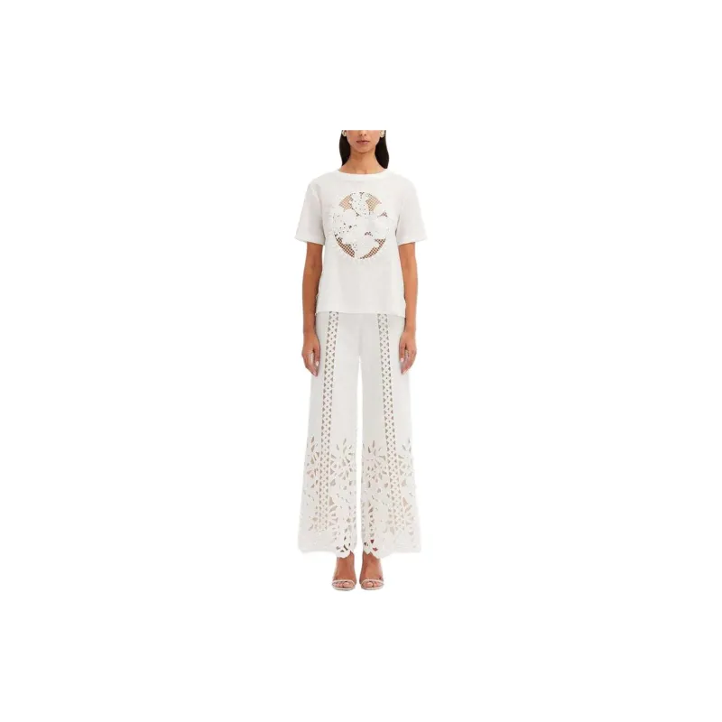 Oscar De La Renta Cactus Eyelet Guipure Cotton T-shirt-1