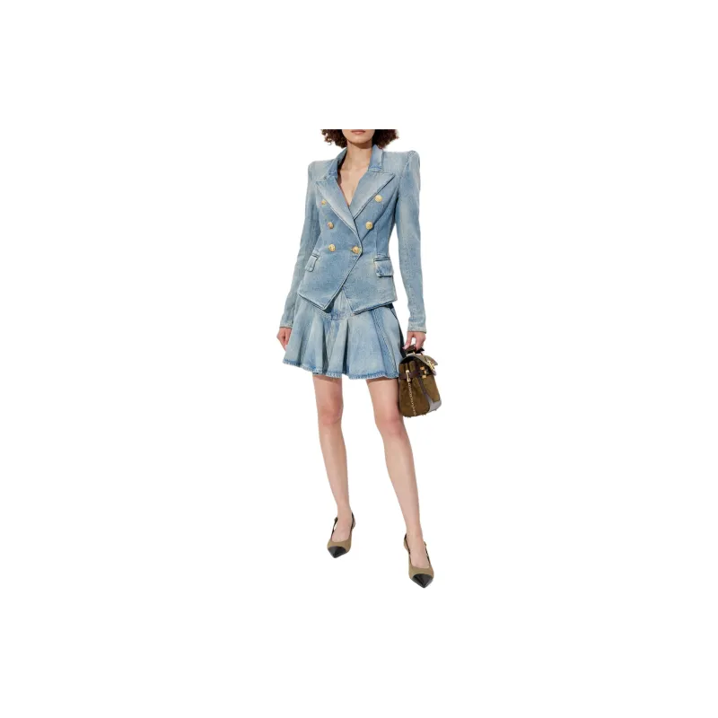BALMAIN Classic V Neck Denim Blazer-1