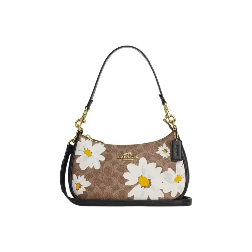 COACH Teri Coated Canvas Handbag Shoulder Bag Medium Size Women's Tan & Gold & Multicolor