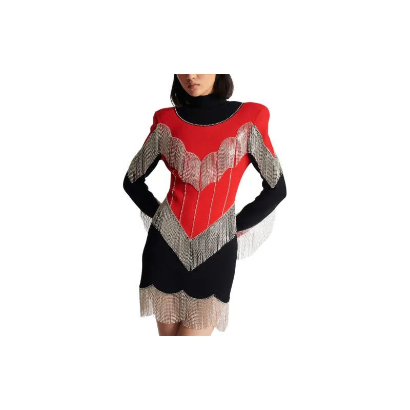 BALMAIN Fringe detailing Roll neck Dress-4