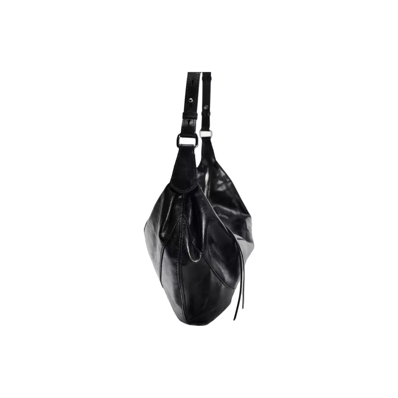 ZARA Polyurethane Shoulder Bag Small Size Women's Black-2