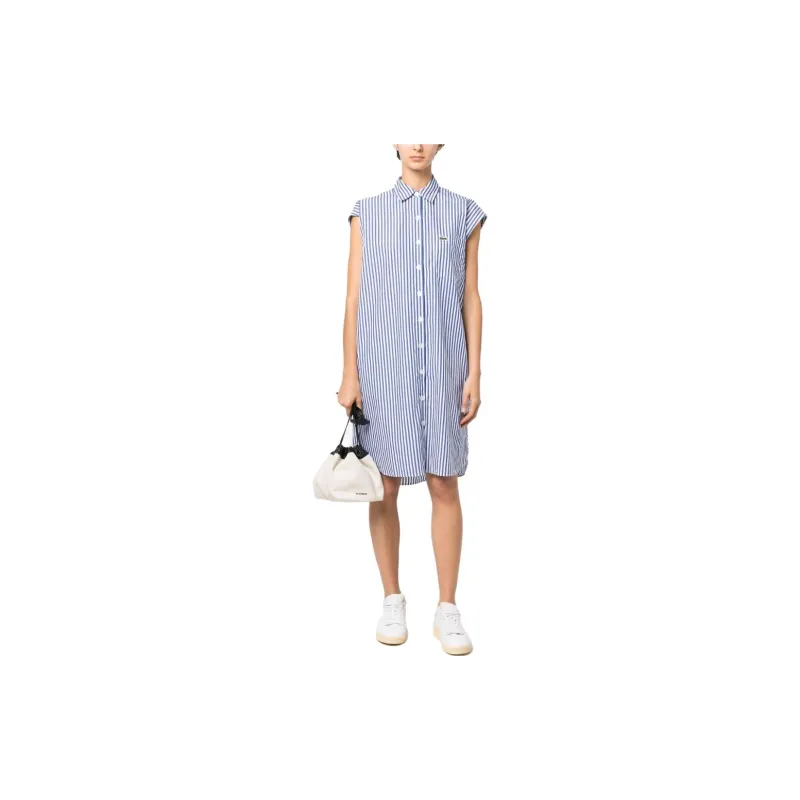 LACOSTE Short-Sleeved Dresses Women's Blue White Stripes-1