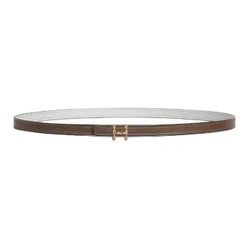 HERMES Rose Gold Plated Leather Belts Unisex Taupe/White Width 1.3cm