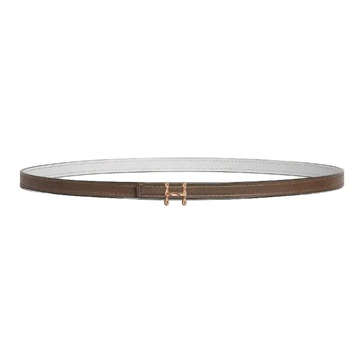 HERMES Rose Gold Plated Leather Belts Unisex Taupe/White Width 1.3cm-0