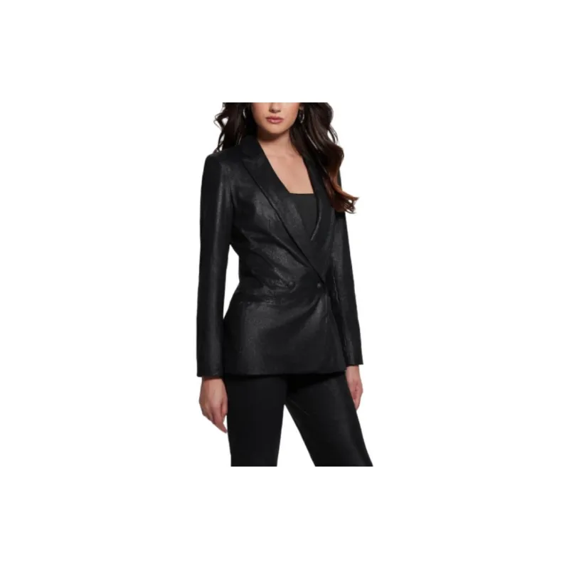 GUESS Eco Emelie Faux-Suede Blazer Business Suits Coats Women's Black-2