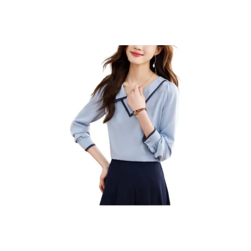 Korean style Chiffon Shirts Women's Blue