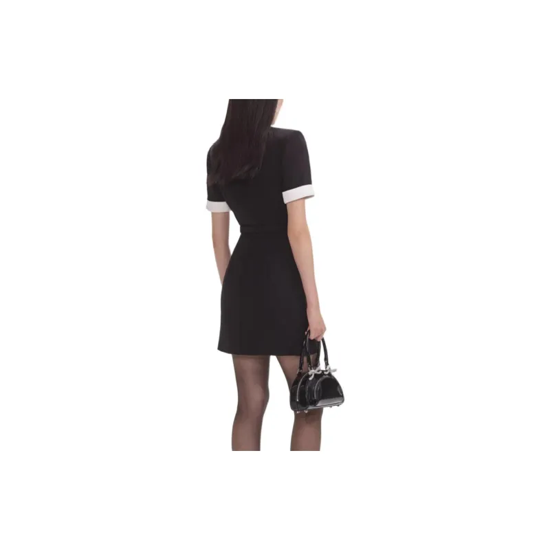 Self-portrait Short-Sleeved Dresses Women's Black White Color Blocking-2