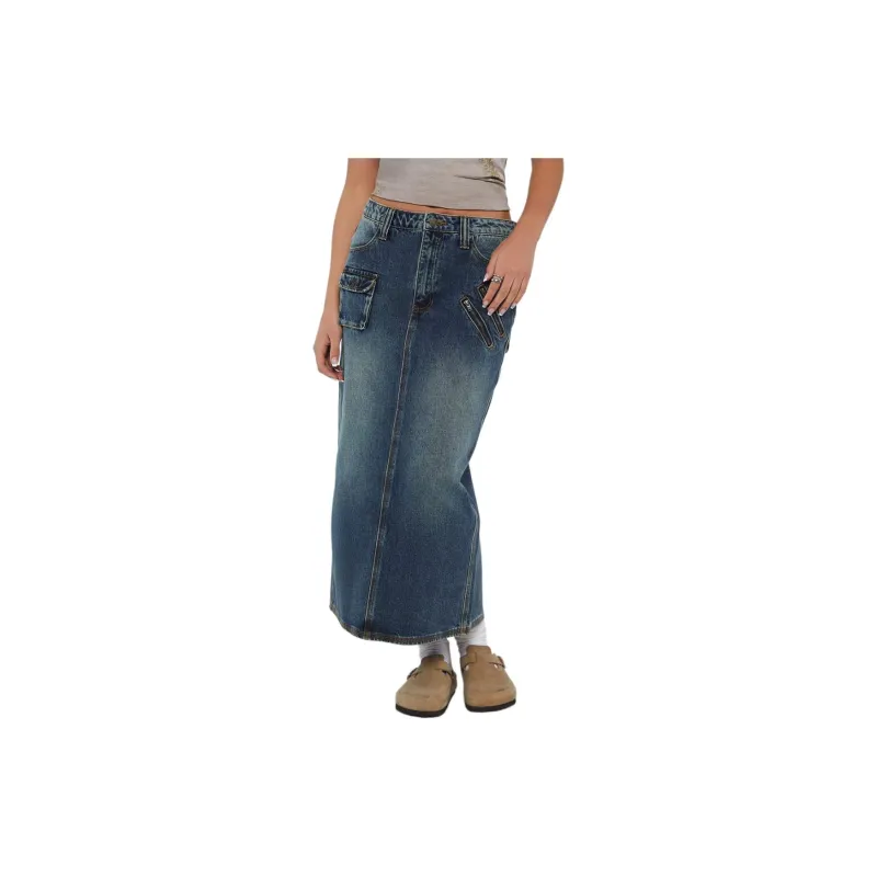GUESS Denim Long Skirts Women's Denim Blue-1