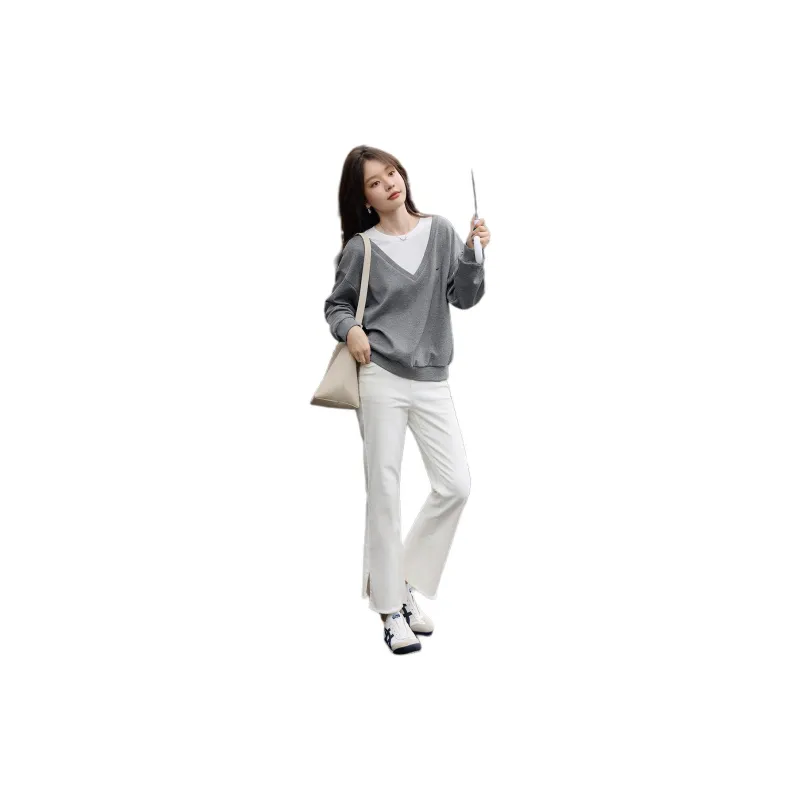 Mo Han Yi Mei FW24 Sweatshirt Women's Gray & White-2