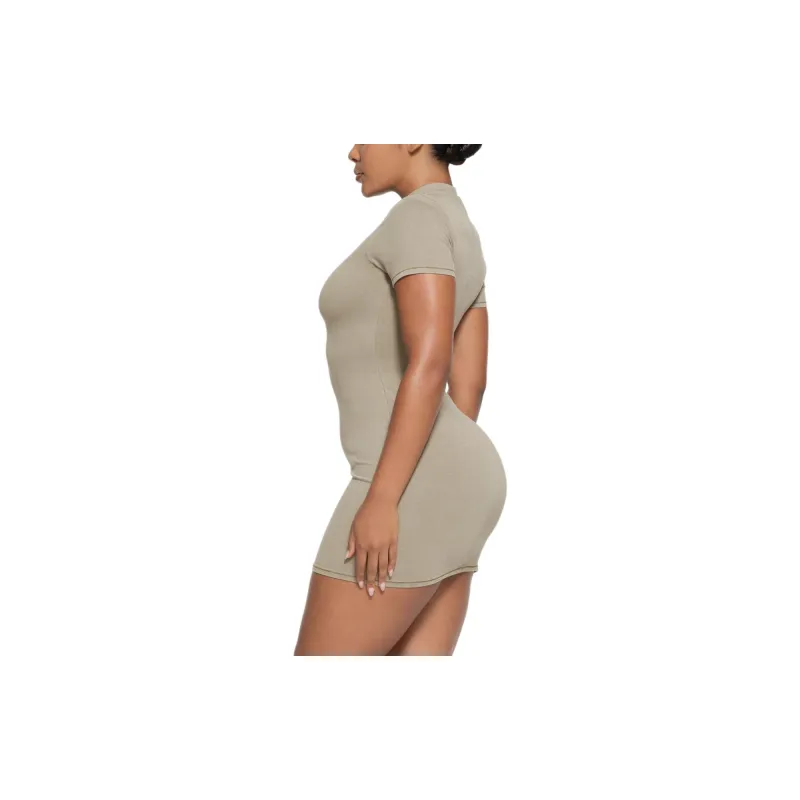 SKIMS SS24 Summer Collection OUTDOOR MOCK NECK MINI DRESS Short-Sleeved Dresses Women's TAUPE/Taupe-2