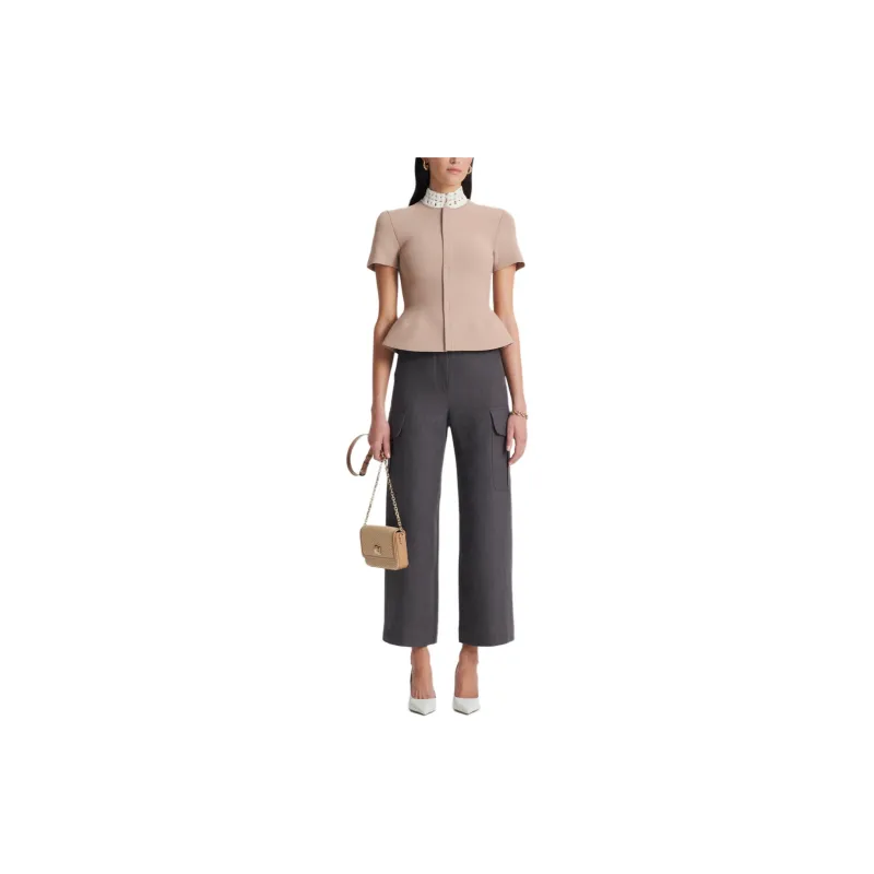 SCANLAN THEODORE Linen Cropped Cargo Cargo Pants Women's Espresso/Dark Coffee Color-1
