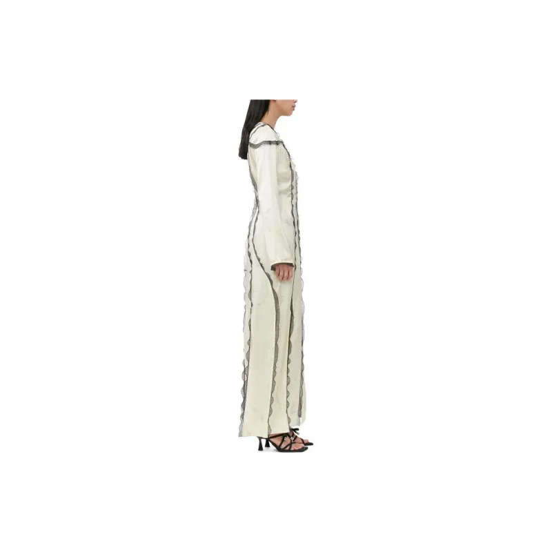 GANNI Long-Sleeved Dresses Women's Yellow Cream-4