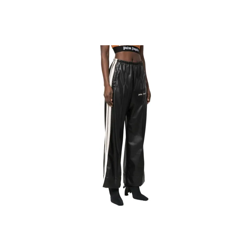 PALM ANGELS Logo print Faux leather Track Pants-3
