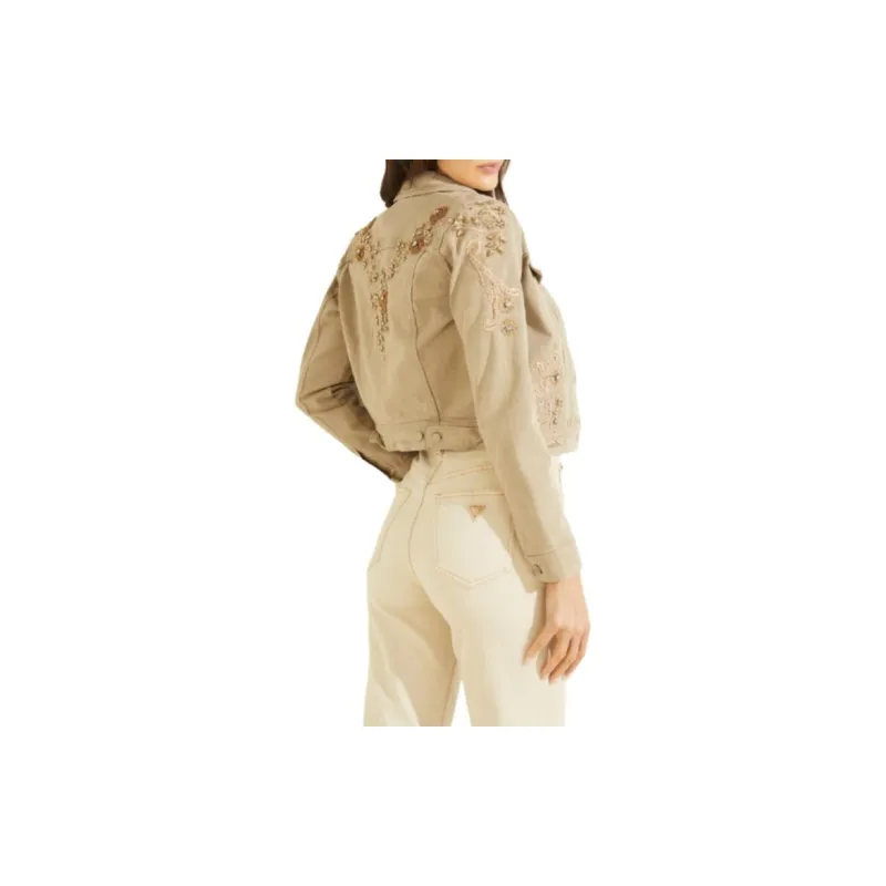 GUESS Adoria Embellished Denim Jacket Jackets Coats Women's Umber-3