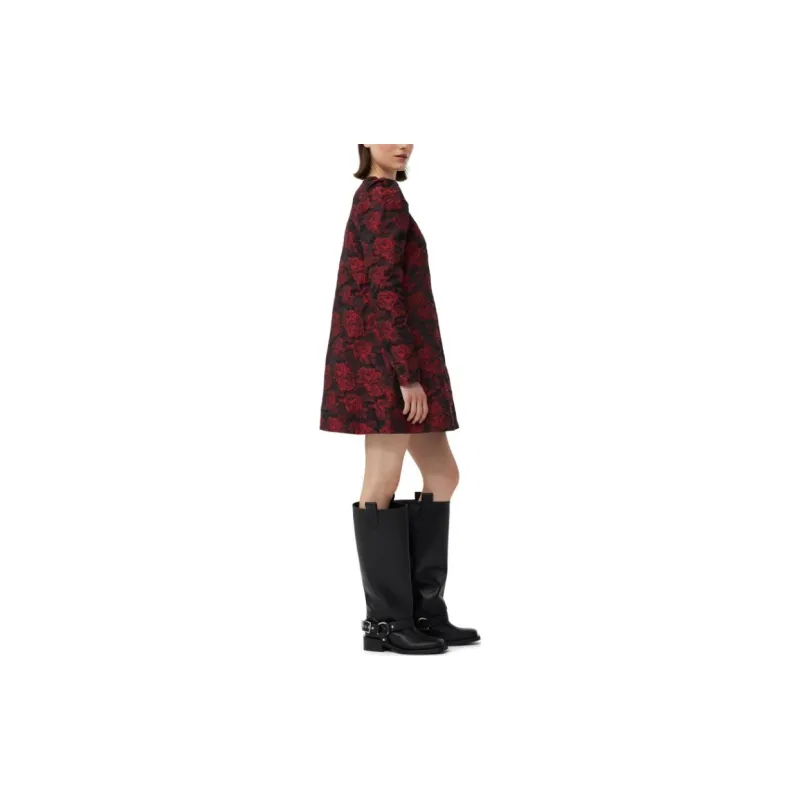 GANNI Red Botanical Jacquard Mini Dress Long Sleeved Dress Women's Red-5