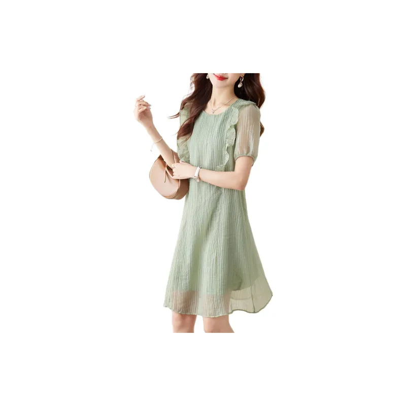 Still Quiet Short Sleeved Dresses Women's Green-4