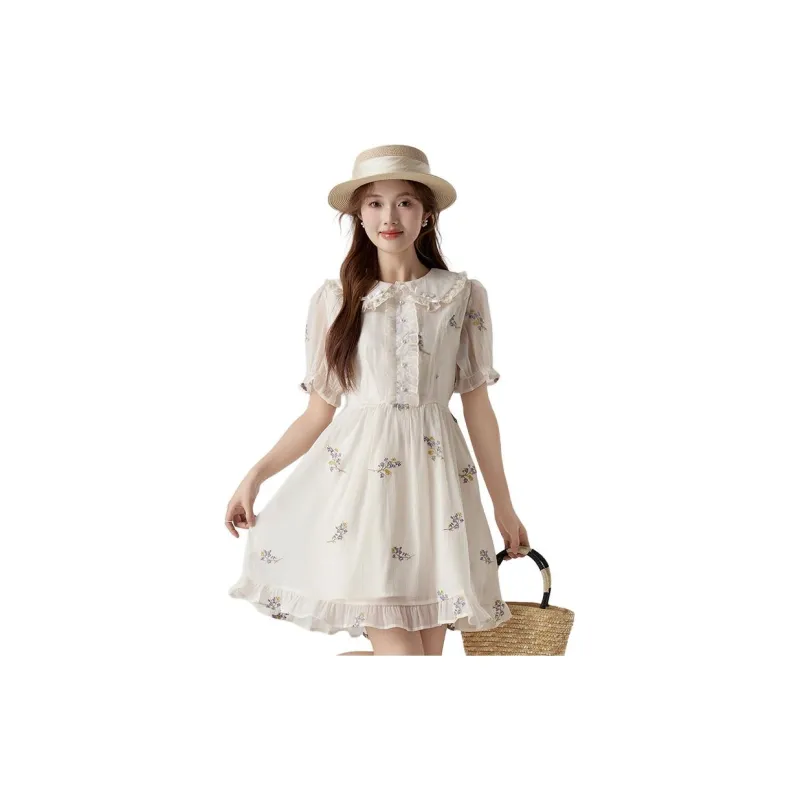 HUASJ Short Sleeved Dresses Women's Apricot-3