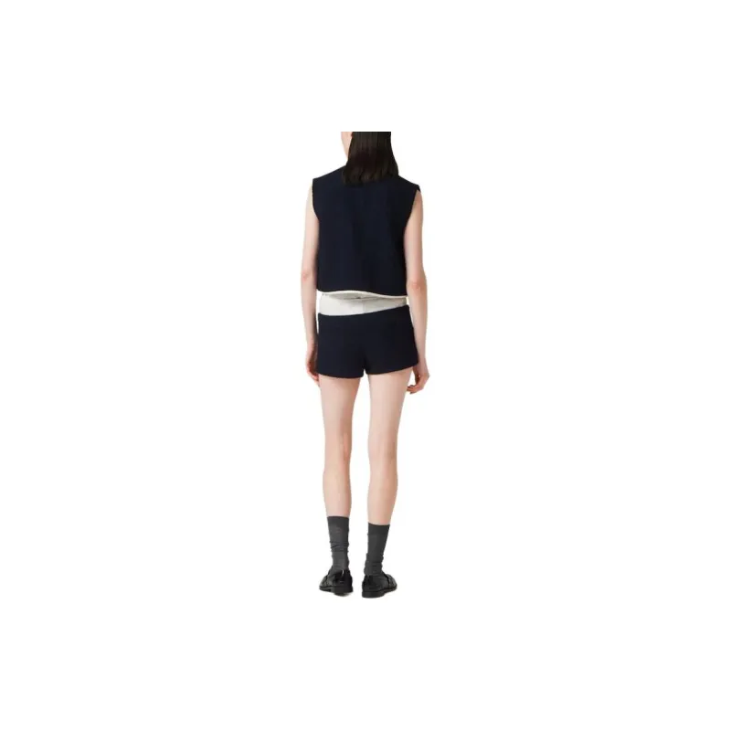 MIU MIU Single Breasted Tweed Vest Women's Marine Blue-3