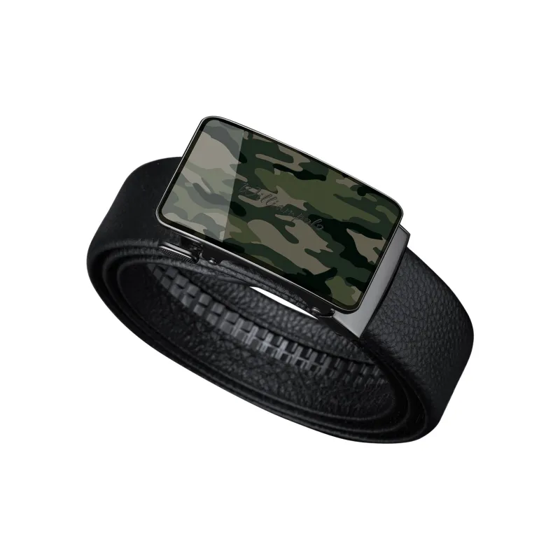 WilliamPOLO Split Cow Leather With Molded Pattern Leather Belts Men's Black Gunmetal Width  3.5cm-2