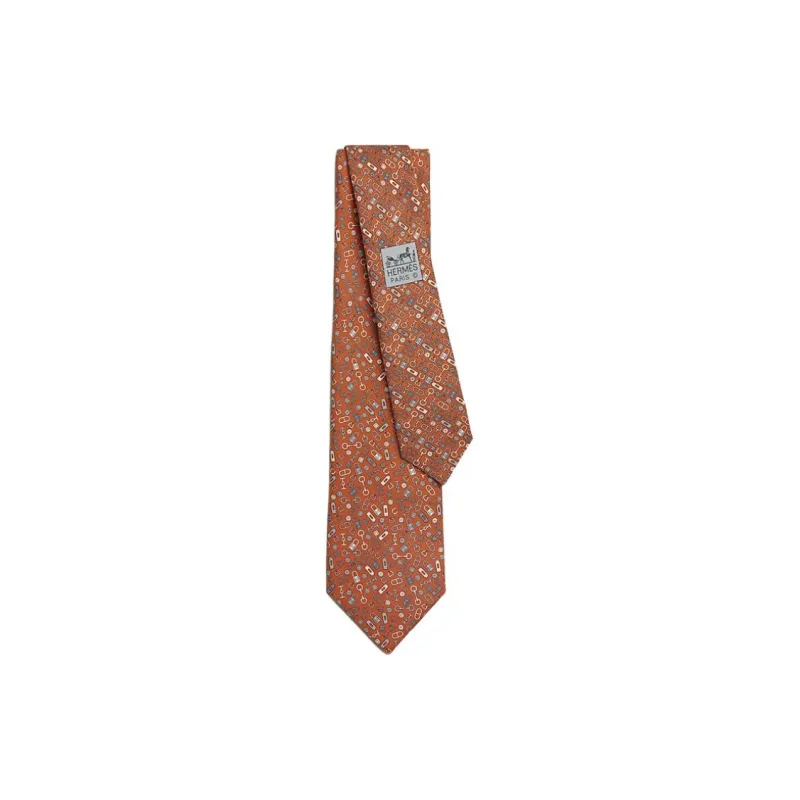 HERMES Silk Ties Men's Orange/Gray-0