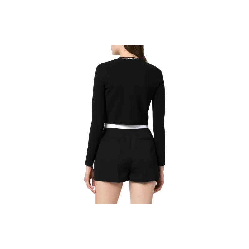 Alexander Wang Logo Tape Cropped Cardigan Black/White-2
