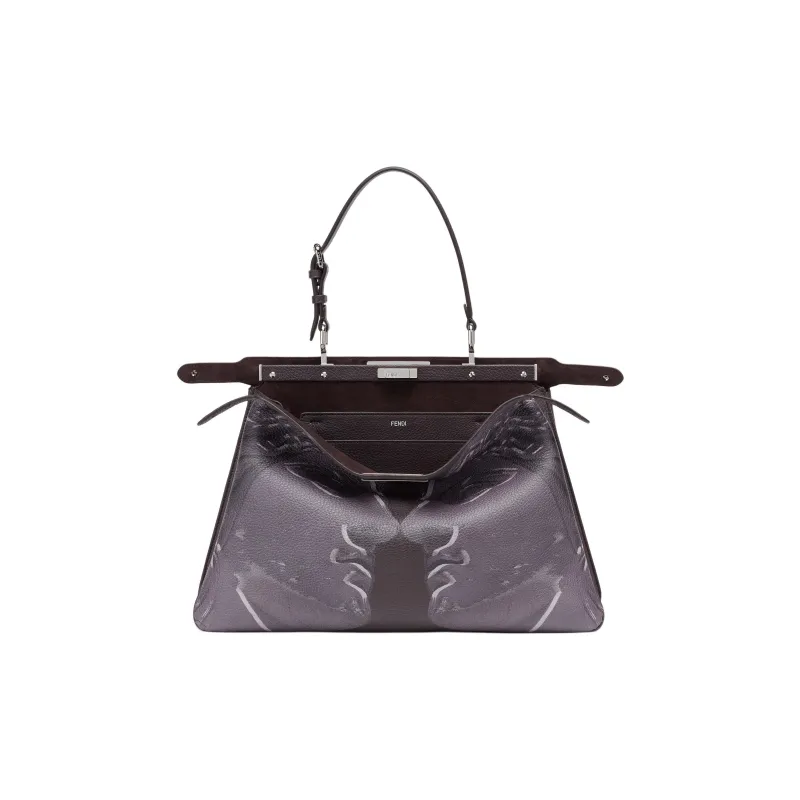 FENDI Peekaboo Calfskin One Shoulder Handbags Large Size Women's Dark Purple-1