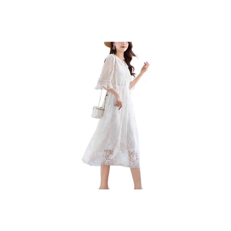 Yi Mengyuan Silk Long Sleeved Dress Women's-4