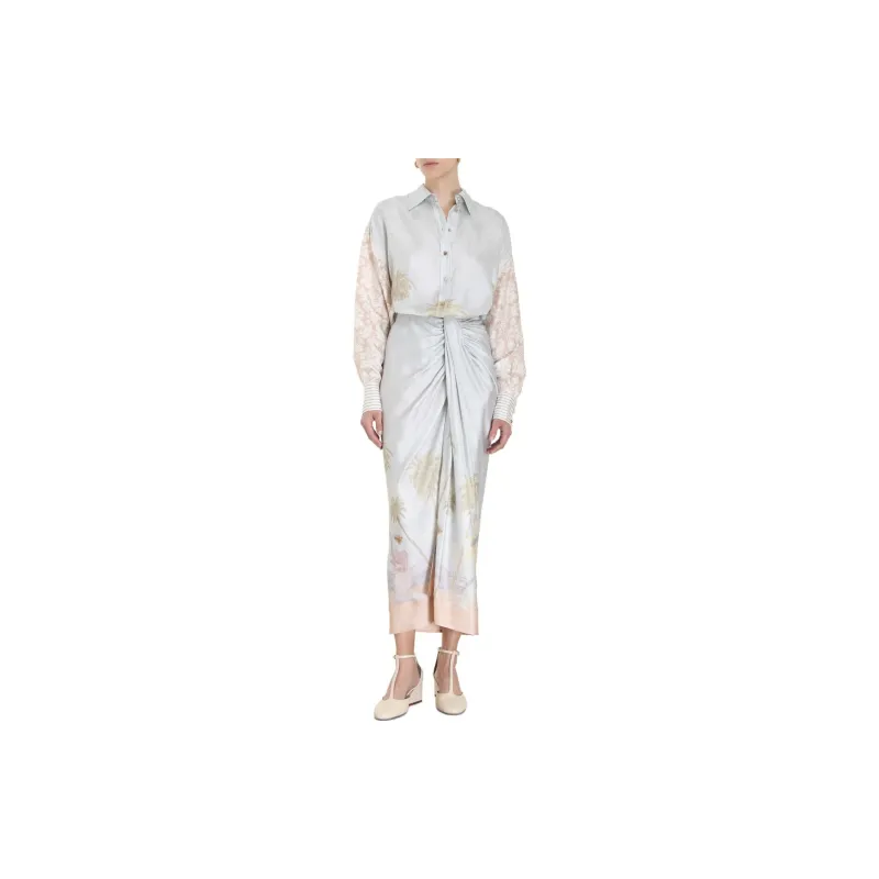 Zimmermann Sensory Dancer-print Draped Midi Skirt-1
