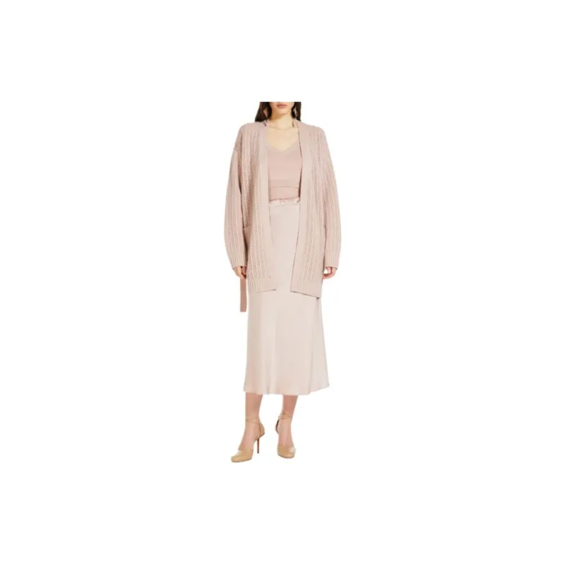 MaxMara Editore Collection Flared Skirt In Matte Satin Casual Long Skirt Women's Pink-3