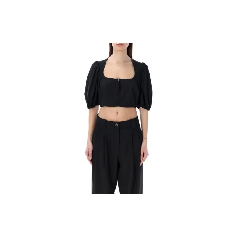 GANNI Puff Sleeved Cropped Top-2