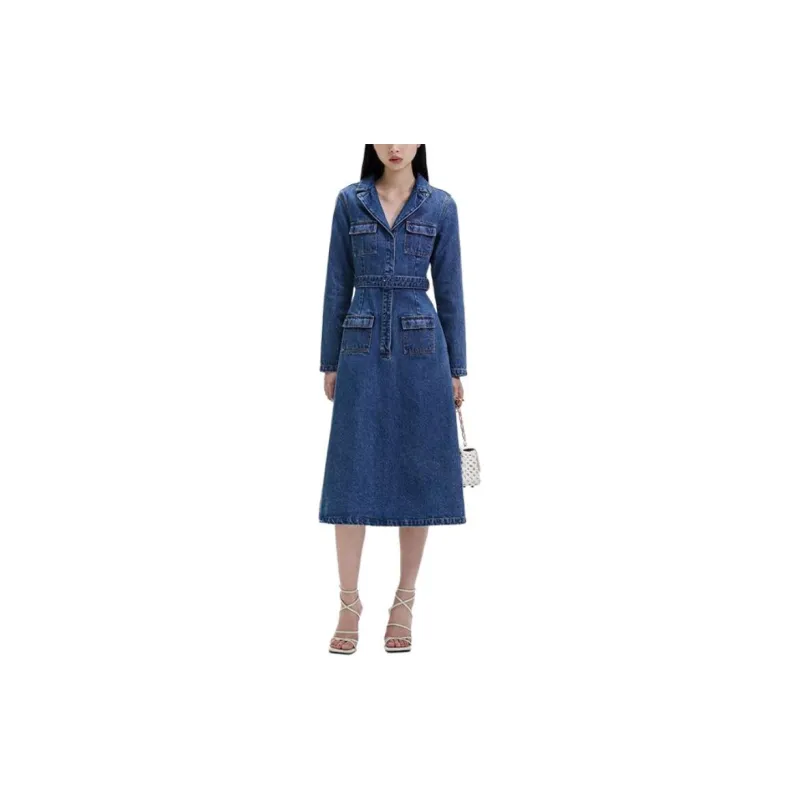 Self portrait Long Sleeved Dresses Women's Denim Blue-1