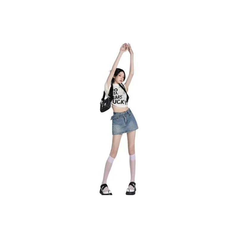 Kazakhstan Denim Short Skirts Women's Vintage Blue-1
