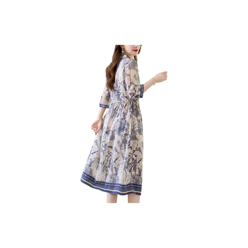 Ink Beauty Long Sleeved Dresses Women's Blue-4