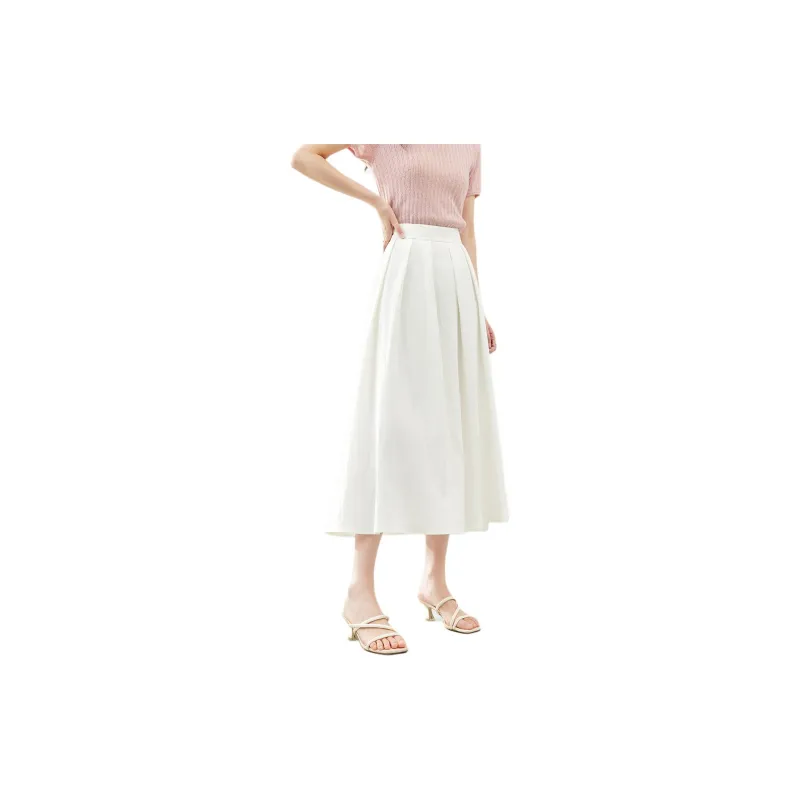 VIMLY Casual Long Skirt Women's White-6