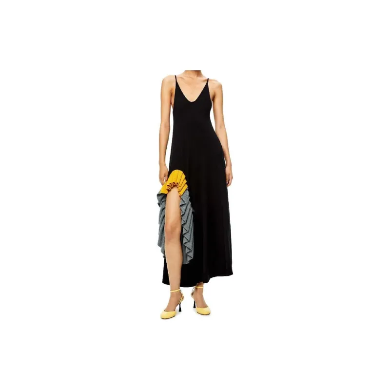 LOEWE Ruffle Knit Midi Dress 'Black'-2