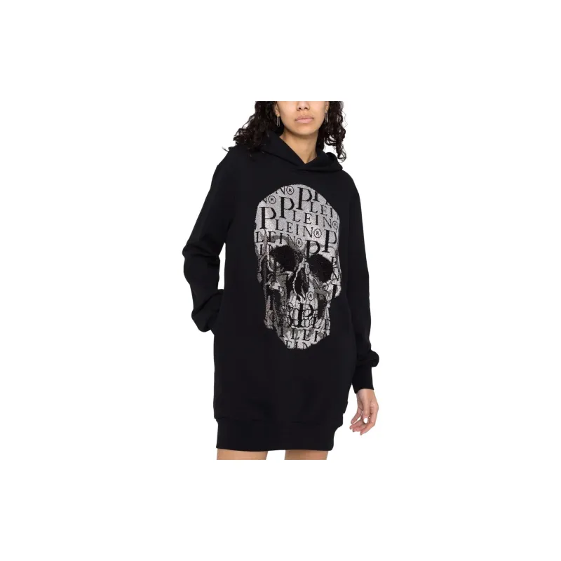 PHILIPP PLEIN Rhinestone Skull Hooded Dress-4