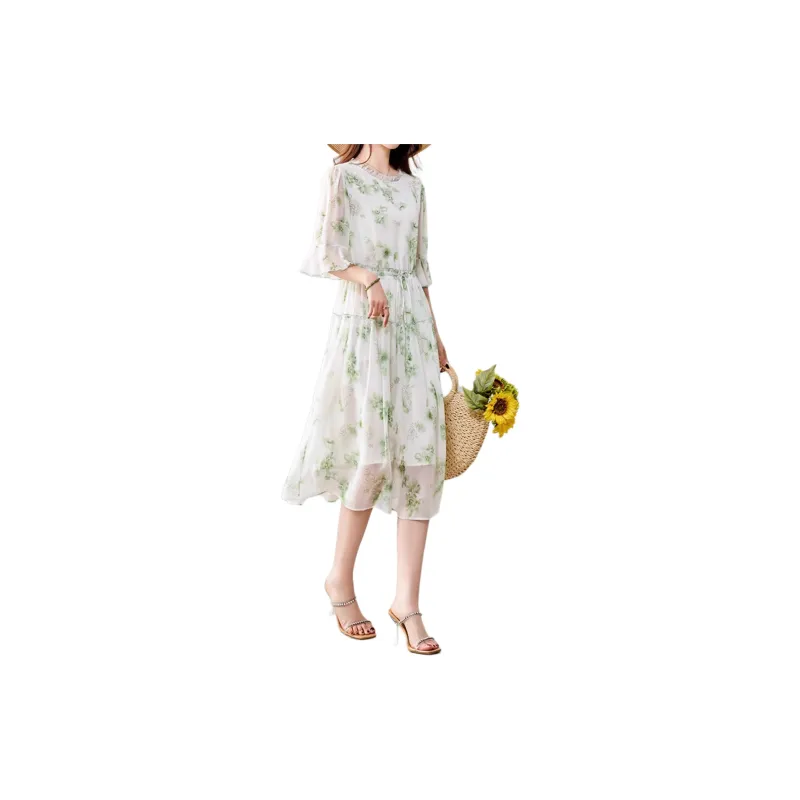 Yi Mengyuan Silk Long Sleeved Dress Women's-10